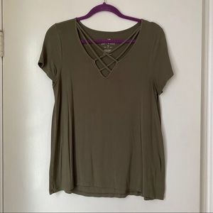 AEO Soft & Sexy Green Criss Cross T Shirt